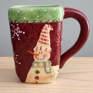 Cracker Barrel Christmas Quilt Snowman Holiday Ceramic Mug